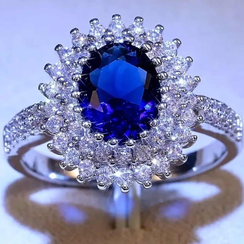 Gorgeous Shiny Blue Cubic Zirconia Ring.